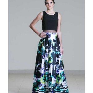 Betsy & Adam Black Multi Maxi Dress Size 2 NWT